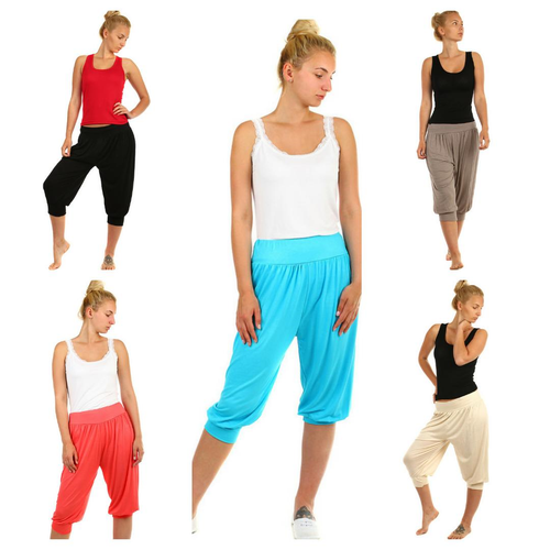 Womens 3/4 Capri Harem Trousers Baggy 