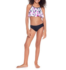 GLITTER BEACH Big Girls Flounce Bikini Set, 2 Piece Black/ Multicolor PICK SIZE