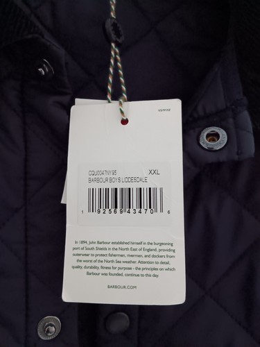 BARBOUR Childrens Liddesdale Quilt Jacket Boys XXL 12 Navy Blue Padded - Picture 3 of 4