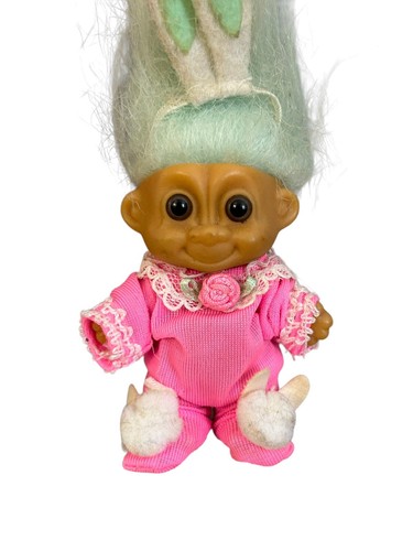 2 Mini Baby Troll Doll Vintage Russ 2 Baby Bunny Baby Girl PJ's Purple Blue Hair - Picture 4 of 5