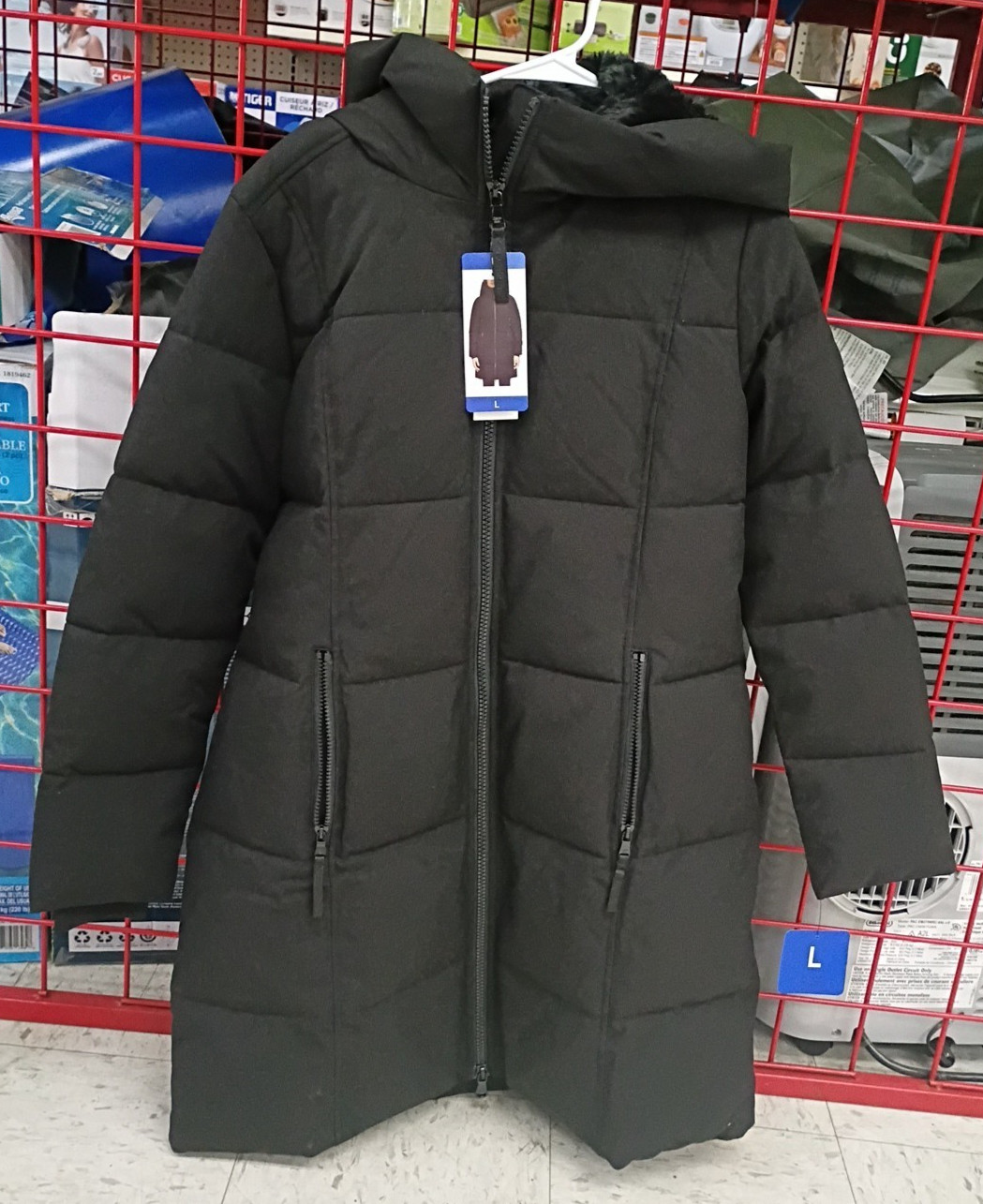 Calvin Klein Ladies Oxford Faux Fur Puffer Jacket Black Size