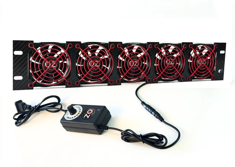 2U Rackmount Cooling Intake Fan Panel Red Grille Quiet High-Airflow 19" Server - Image 2 of 4
