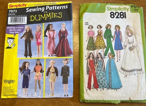 Vntg Simplicity Sewing Patterns For 11.5” Barbie Doll Clothes 7073 & 8281