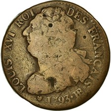 [#30995] Coin, France, 2 sols français, 2 Sols, 1793, Strasbourg, VF, Bro, nze