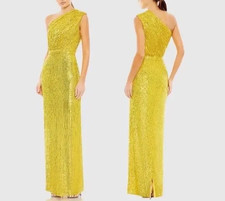 Ieena for Mac Duggal Sequined Ruched One Shoulder Gown Yellow Size 2 $398