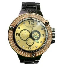 Techno King Watch Mens Iced Hip Hop Crystals Stainless Steel Water Resistant