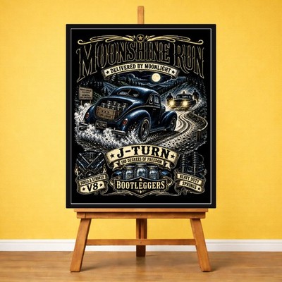 Bootlegger Stock Car Retro Racing Poster | Moonshine Run Wall Art Print Gift