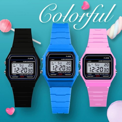 #ad F 91W Classic Digital Resin Strap Watch Stopwatch Chronograph Sport Unisex $3.82