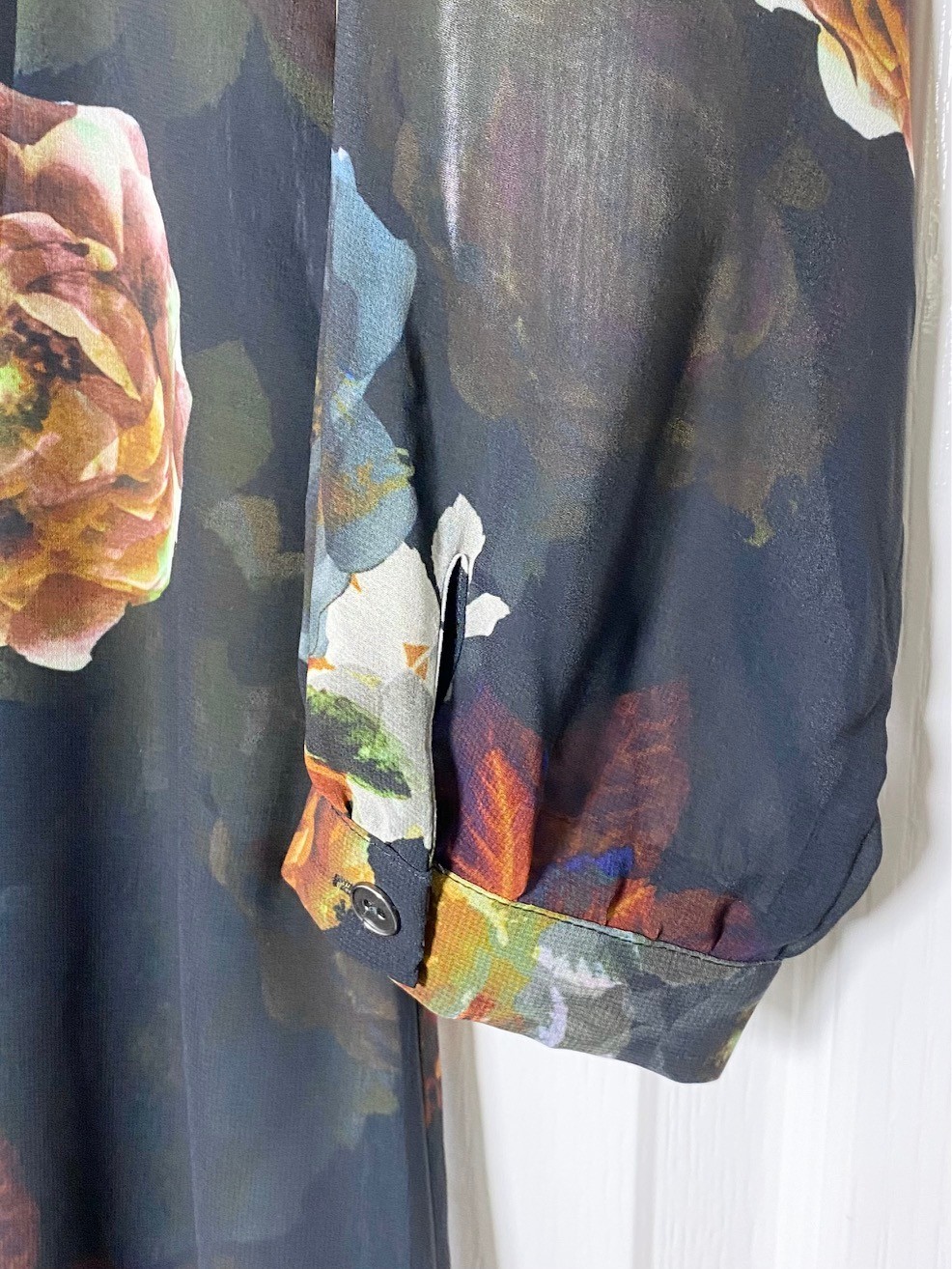 Soft Surroundings 2pc Black Floral Button Down Shirt Maxi + Slip Dress M = 10/12