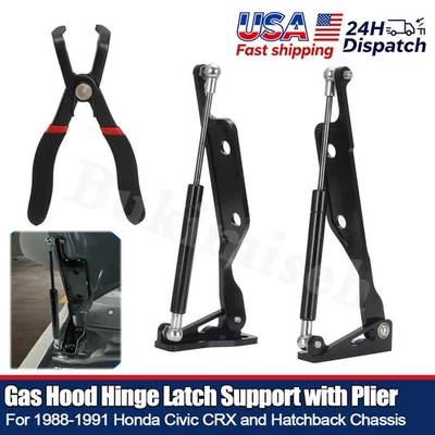 Billet Alu Gas Hood Hinge Latch Support + Plier For Honda Civic CRX 88-91 EF USA - Bild 1 von 4