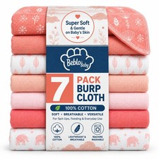 Double Layered 100 Percent Cotton Baby Burp Cloths Pink Bulk 7 Pack Set Box