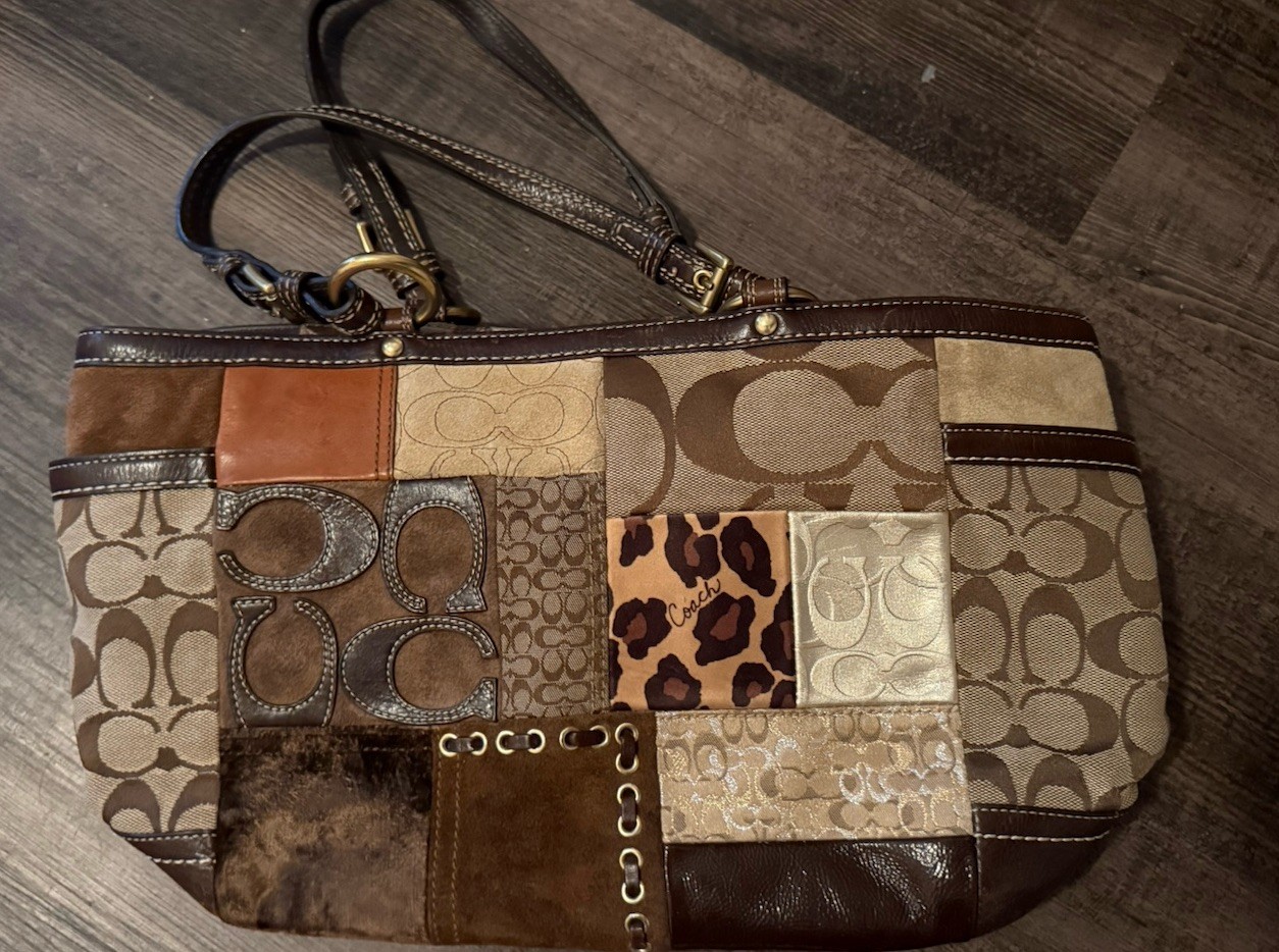 Coach Patchwork Shoulder Bag Brown Multicolor Log… - image 2