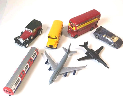 Nice condition diecast transport vehicles Lot of  7 planes Trains Buses cars
