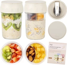 SOLIGT 2 Pack Overnight Oats Containers with Lids, Folding Spoons and Divided