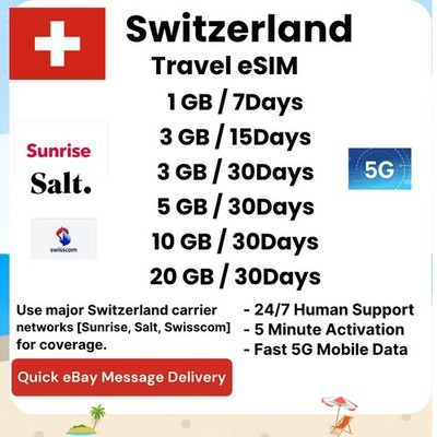 [eSIM] Switzerland Travel eSIM, 1-20GB,7-30Days,QR Code,Fast Delivery,Easy Setup