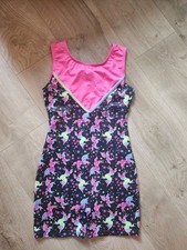 Moret Leotard Pink Black Unicorns Biketard Size 12/14 Dance Gymnastics EUC
