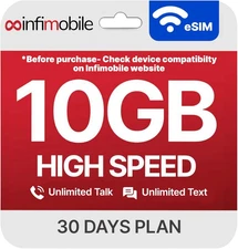 Prepaid Unlimited Plan: 1 Month | 10GB High-Speed Data per Month | Unlimited Dat