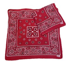 2 VTG Red Bandana Handkerchief 20X20" Paisley 100 Cotton Made in USA RN 13960