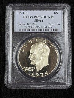 1974 S PCGS Certified PR69DCAM Eisenhower 'Ike" Dollar; 40% Silver (L466)