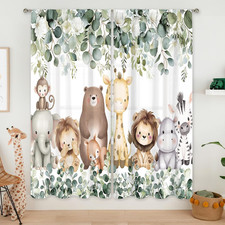 Kids Safari Animal Curtains 42Wx63H Inch Rod Pocket Cartoon Baby Boy Nursery Chi
