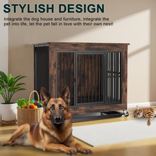Dog Crate Furniture, Kennel Cabinet w/ Double Doors, Removable Top&Pull Out Tray