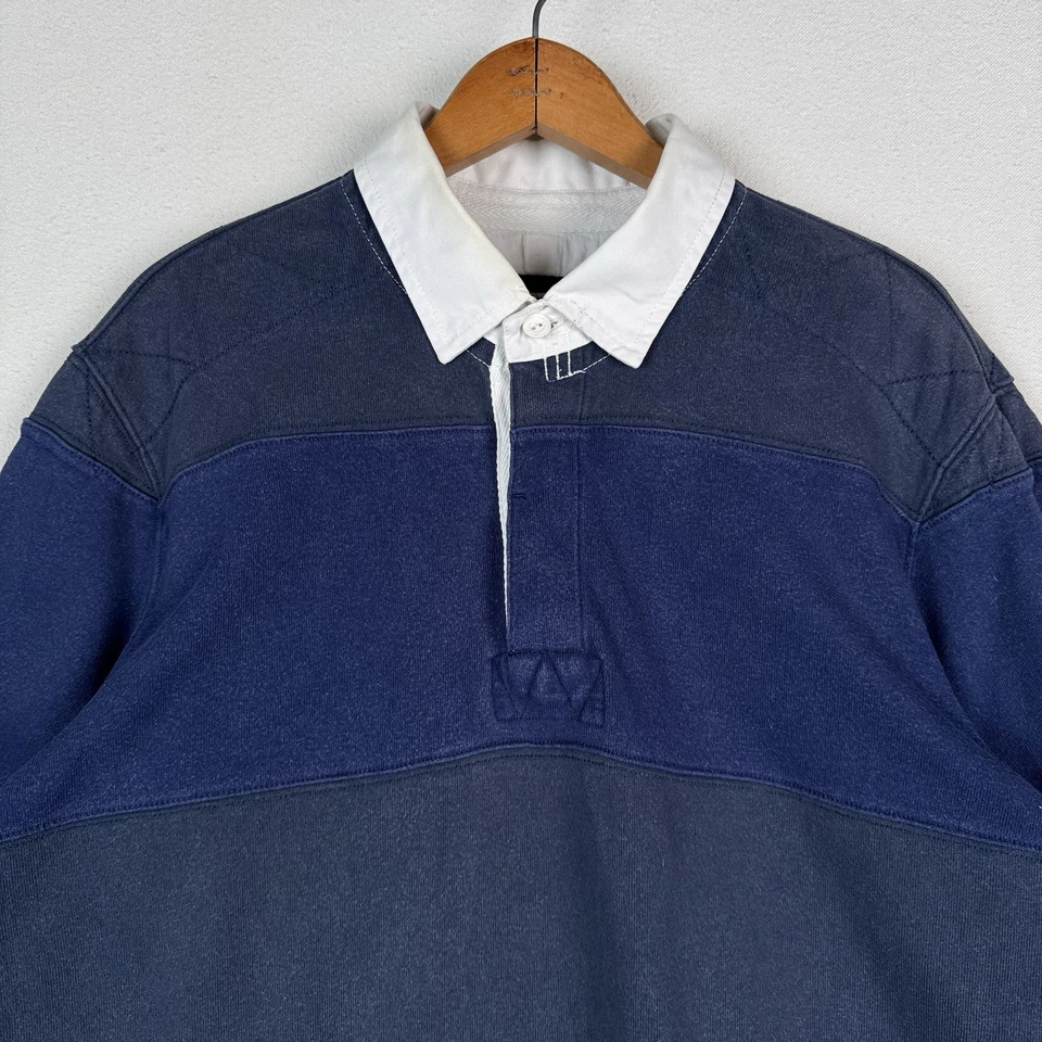 Polo de rugby Eddie Bauer para hombre grande azul a rayas cuello manga larga *Leer Foto 2 de 4