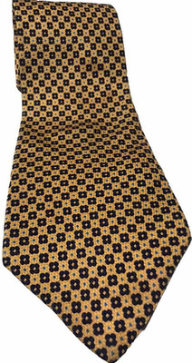 Tommy Hilfiger Necktie Yellow Gold Blue Geometric Square Flowery 100% Silk Tie