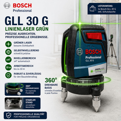 Bosch Professional GLL 30 G Linienlaser Grün selbstnivellierend mit Basis geprüf