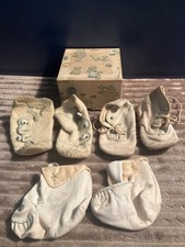 3 PAIR VINTAGE BABY SHOES - LEATHER  CLOTH - W/ BOX -- LACE UP  BUTTON