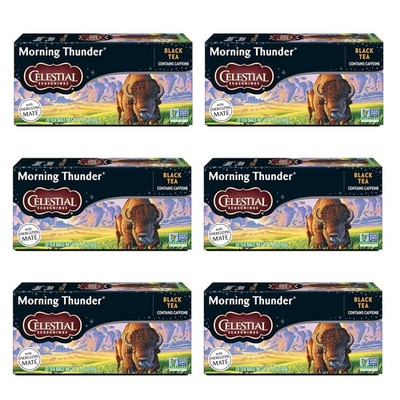 Morning Thunder Black Tea, Caffeinated, 20 Tea Bags Box (Pack of 6)