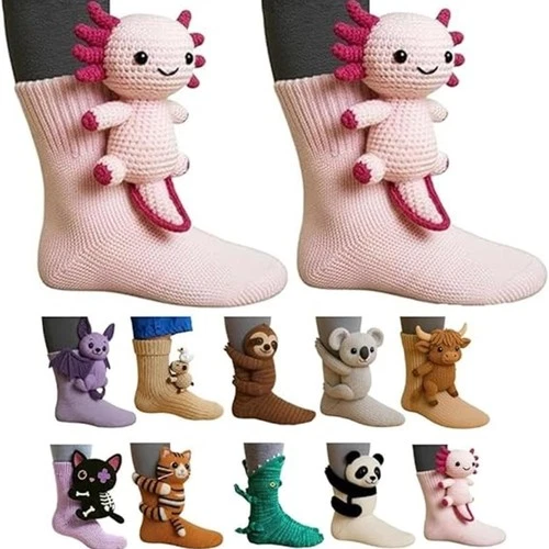 3D süße Tiere Socken Strickmuster Bodensocken Unisex lustig Weihnachtsgeschenk - Bild 33 von 34