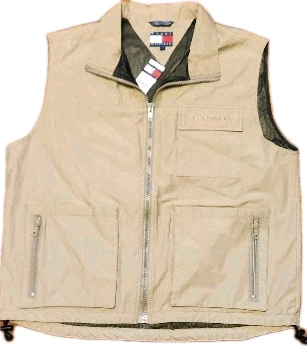 TOMMY HILFIGER Vest Men's L Utility Outdoor Hunting Pocket Nylon Y2K Fishing New