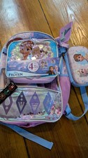 Disney Frozen 4 Piece 17" Backpack Set w Lunch Bag 3D Molded Zip Case Lanyard