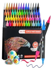 Acrylic Paint Markers, Dual Tip Acrylic Paint Pens with Brush and 60 Colors