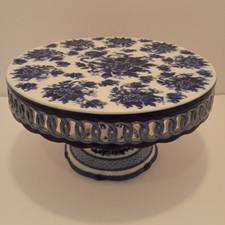  Blue & White Porcelain Pedestal Cake Plate Stand 