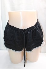 Vtg. Black Sissy Maid Babydoll Black Lace Trim Satin Pajama Shorts S/P to CUTE