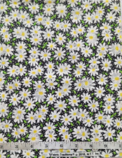 2016 Fabric Traditions Packed Daisies On Black BTY Cotton Sew Quilt Craft