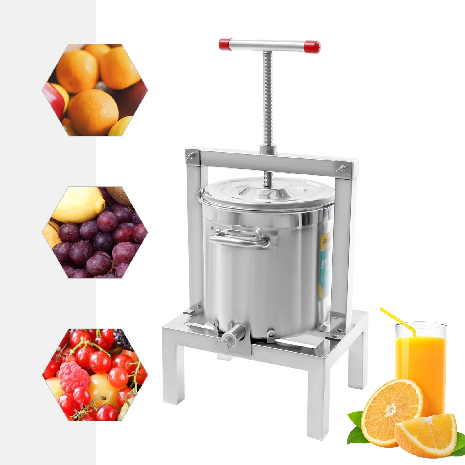 2.6 Gallon/10L Stainless Steel Wine Presser Grape, Apple Juicer Cheese Extractor