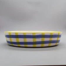 Grestel Stoneware From Portugal Oval Open Casserole Dish Blue/Yellow Stripes EUC