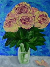 Original Painting Roses Abstract Flowers Vase Oil Still Life Wall Art Impasto