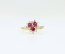 Anillo con racimo de diamantes y rubíes de oro de 14K, anillo de diamantes con halo de rubíes en forma de corazón