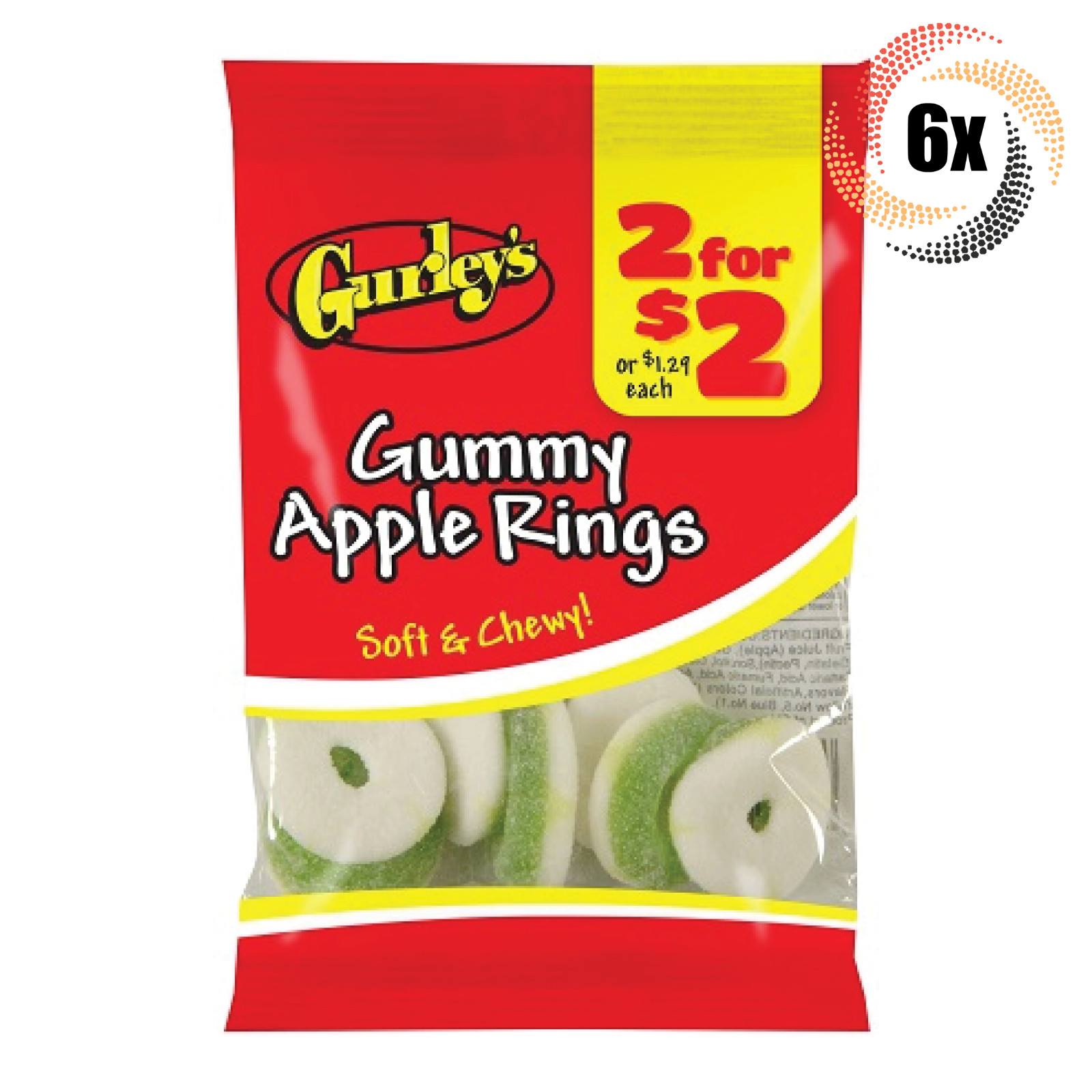 6x Bags Gurleys Gummy Apple Flavor Rings Chewy Candy 3oz Fast Shipping 3790₽