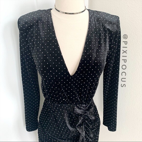 ZARA NWT VELVET BEADED MINI DRESS BLACK / SILVER M MEDIUM 0387/191 image 5