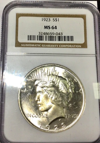 1923 Peace Silver Dollar NGC graded MS64 mostly blast white very nice