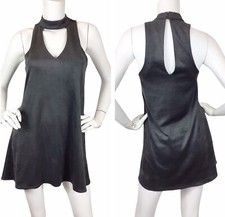 NWT Article Vegan Suede A-Line Mini Choker Dress Lined Sleeveless Gray Sz XS