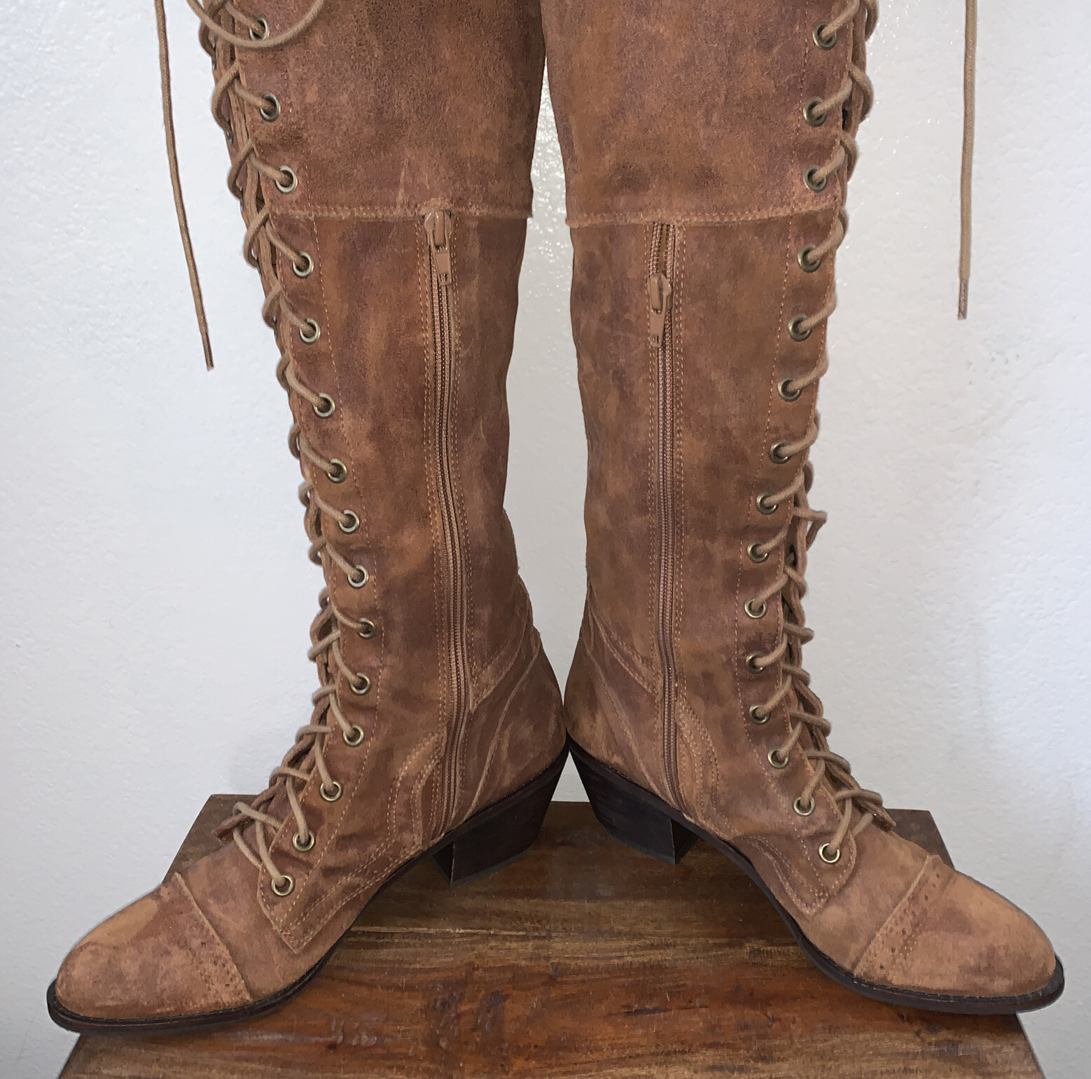 JEFFREY CAMPBELL x FREE PEOPLE JOE BOOTS NU-BUCK BROWN LEATHER LACED BOOTS 8 image 10