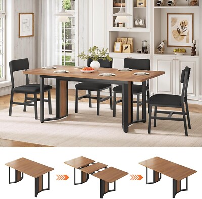 4-6 People Dining Table Set with 63'' Extendable Kitchen Table & 4 Cushion Chairs