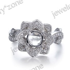 925 Sterling Silver Diamond Vintage 6mm Round Cut Semi Mount Wedding Fine Ring