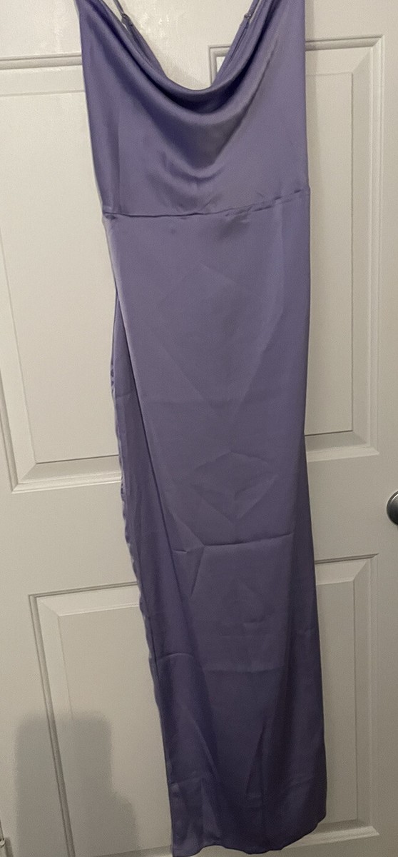 naanaa satin dress NaaNaa satin slip midi dress with cowl front in black