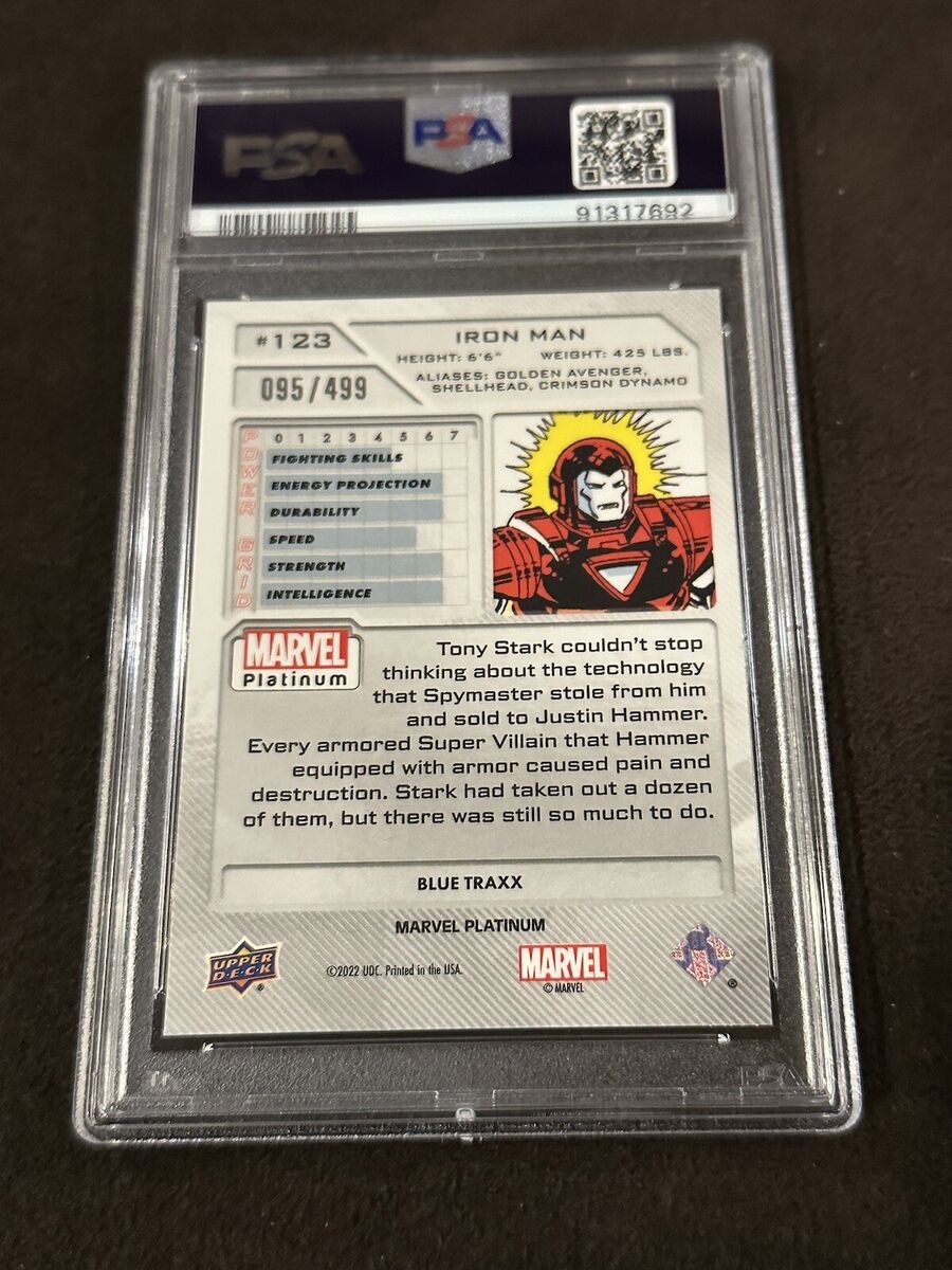 PSA 10 IRON MAN 2023 Upper Deck Marvel Platinum BLUE TRAXX PSA 10 IRON MAN 2023 Upper Deck Marvel Platinum BLUE TRAXX